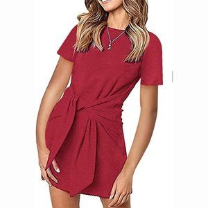 Casual Short Sleeve Tie Waist Mini Tunic Dress - Size Small